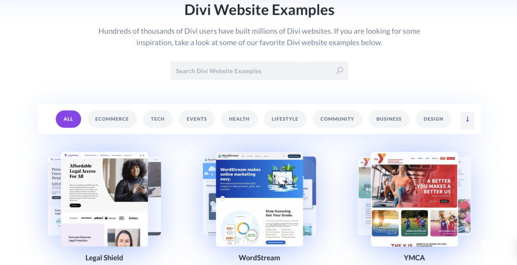 Divi website examples and demos