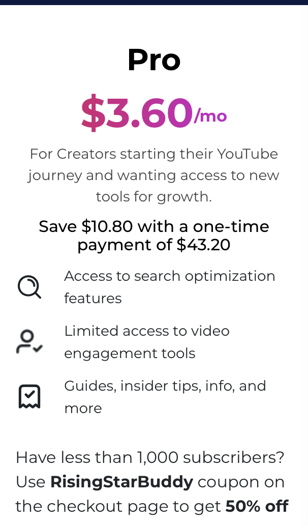 TubeBuddy pricing