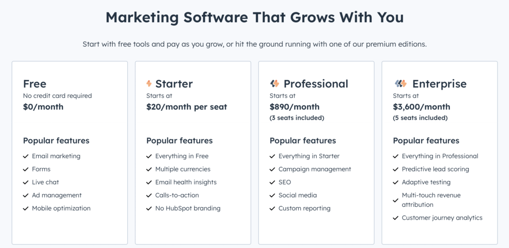 Marketing Hub pricing