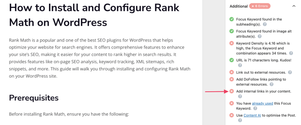 Rank Math content analysis