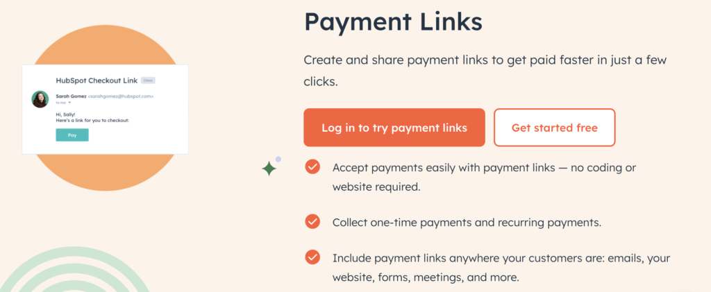 HubSpot payment links